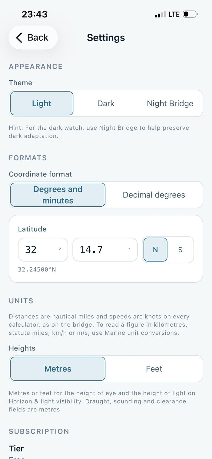 The Settings screen in the light theme, with Light selected in the theme control.
